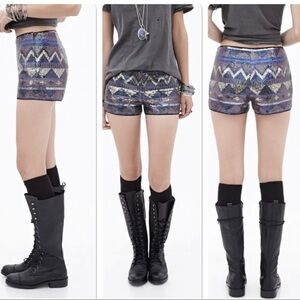 NWT Forever 21 Womens Sz S Tribal Pattern Sequin Shorts Satin Lined